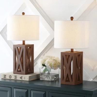 Jonathan Y Stewart 21.5" Farmhouse Wood Led Table Lamp In Brown