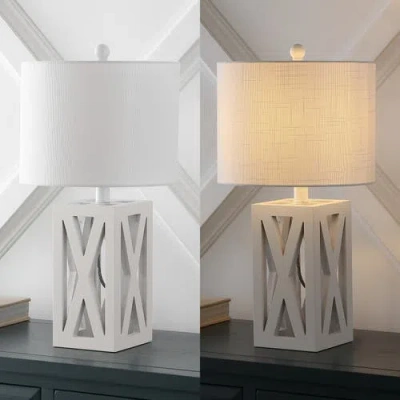 Jonathan Y Stewart 21.5" Farmhouse Wood Led Table Lamp In White