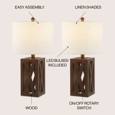 Jonathan Y Stewart 21.5" Farmhouse Wood Led Table Lamp In Brown