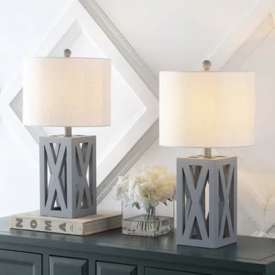 Jonathan Y Stewart 21.5" Farmhouse Wood Led Table Lamp In Gray