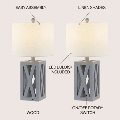 Jonathan Y Stewart 21.5" Farmhouse Wood Led Table Lamp In Gray