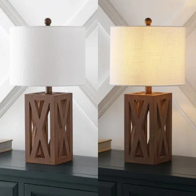 Jonathan Y Stewart 21.5" Farmhouse Wood Led Table Lamp In Brown