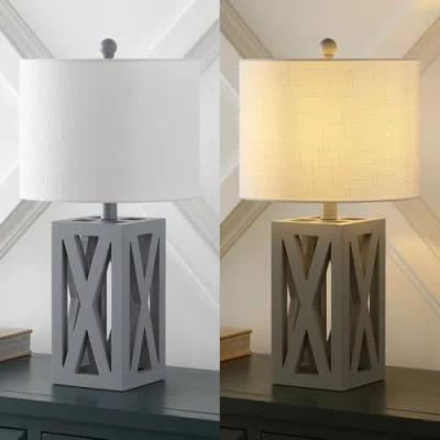 Jonathan Y Stewart 21.5" Farmhouse Wood Led Table Lamp In Gray