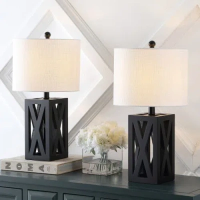 Jonathan Y Stewart 21.5" Farmhouse Wood Led Table Lamp In Black