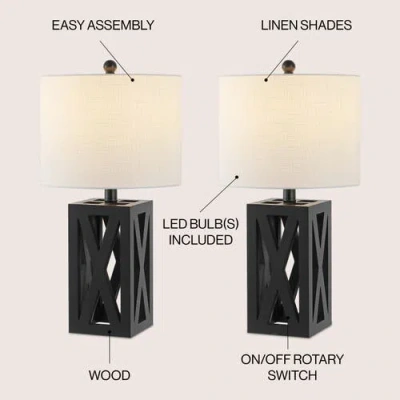 Jonathan Y Stewart 21.5" Farmhouse Wood Led Table Lamp In Black