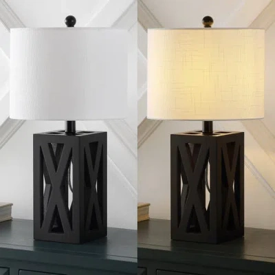 Jonathan Y Stewart 21.5" Farmhouse Wood Led Table Lamp In Black