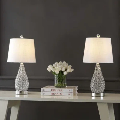 Jonathan Y Lily 22.25" Midcentury Modern Iron Led Table Lamp With Usb Charging Port, Clear In Clear