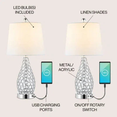 Jonathan Y Lily 22.25" Midcentury Modern Iron Led Table Lamp With Usb Charging Port, Clear In Clear