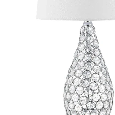 Jonathan Y Lily 22.25" Midcentury Modern Iron Led Table Lamp With Usb Charging Port, Clear In Clear