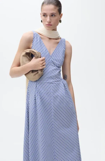 Mango Prima Stripe Cotton Blend Midi Dress In Blue