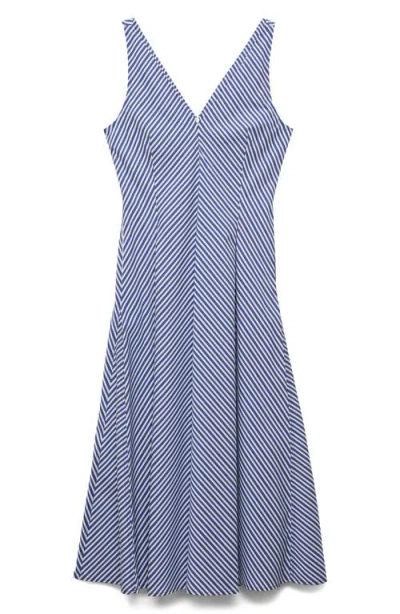 Mango Prima Stripe Cotton Blend Midi Dress In Blue