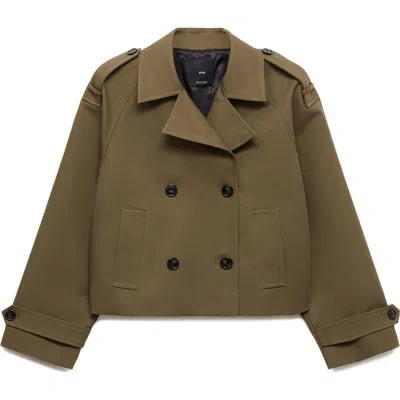 Mango Double Breasted Jacket In Khaki Green