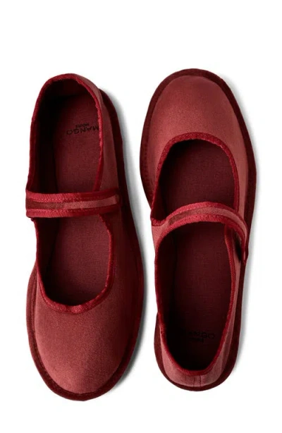 Mango Snap Strap Velour Ballet Flat In Medium Pink
