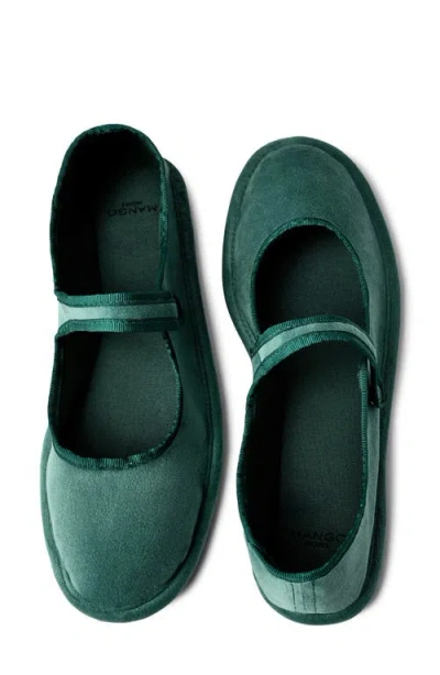 Mango Snap Strap Velour Ballet Flat In Green