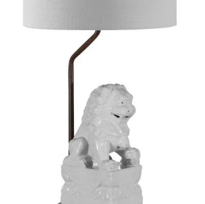 Jonathan Y Guardian Lion 27.5" Ceramic Classic Modern Led Table Lamp, White In White