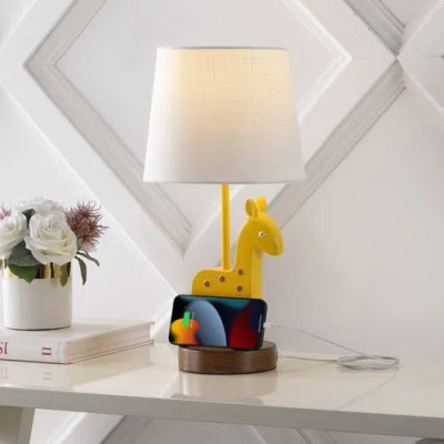 Jonathan Y Sahara 17.5" Mid-century Vintage Iron/resin Giraffe Led Kids' Table Lamp With Phone Stand In Yellow
