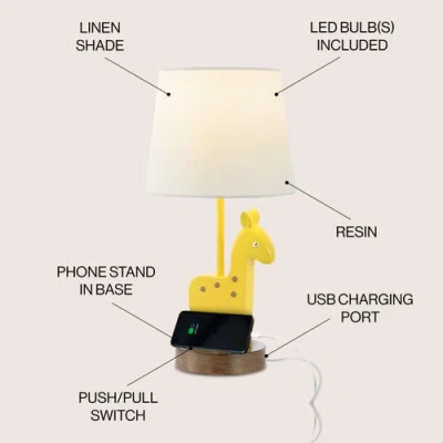 Jonathan Y Sahara 17.5" Mid-century Vintage Iron/resin Giraffe Led Kids' Table Lamp With Phone Stand In Yellow