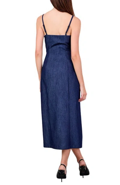 Shop Endless Rose Front Button Denim Maxi Dress In Navy Denim