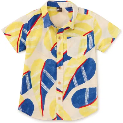 Tea Collection Printed Button Up Woven Shirt In Oversized Tropical Leaf
