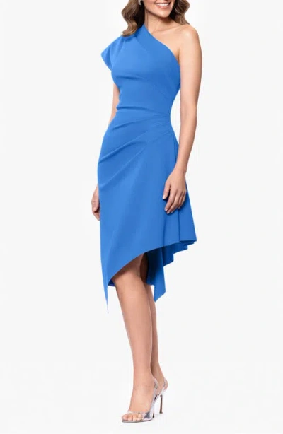 Betsy & Adam Women's Asymmetric Side-pleated Midi Dress In Blue