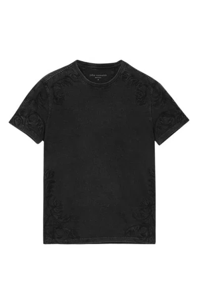 John Varvatos Floral Embroidered Organic Cotton T-shirt In Black