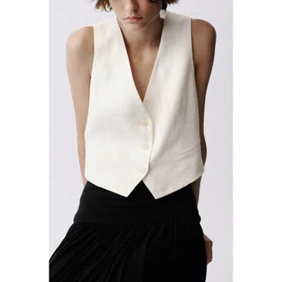 Mango Linen Vest In Neutral