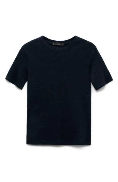 Mango Linen T-shirt In Dark Navy
