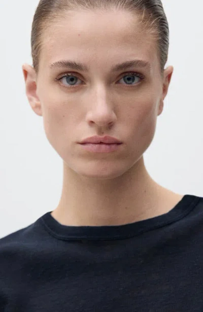 Mango Linen T-shirt In Dark Navy