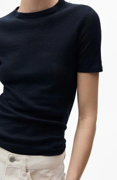 Mango Linen T-shirt In Dark Navy