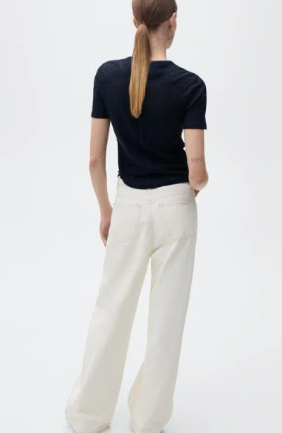 Mango Linen T-shirt In Dark Navy