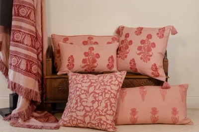 Alamwar English Garden Decorative Pillow Cover In Coral/clay/rose On Sand