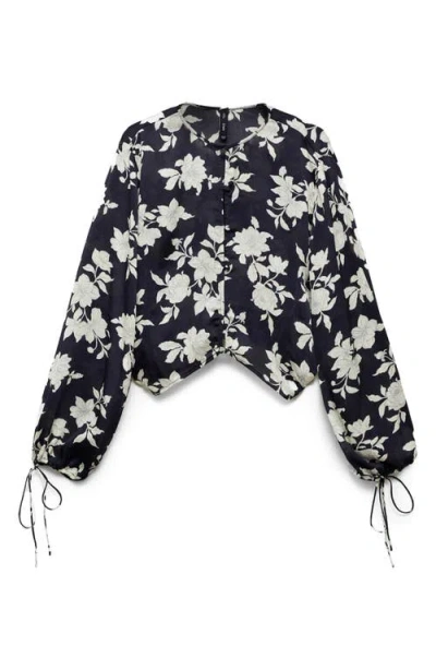Mango Floral Tie Sleeve Button-up Shirt In Black