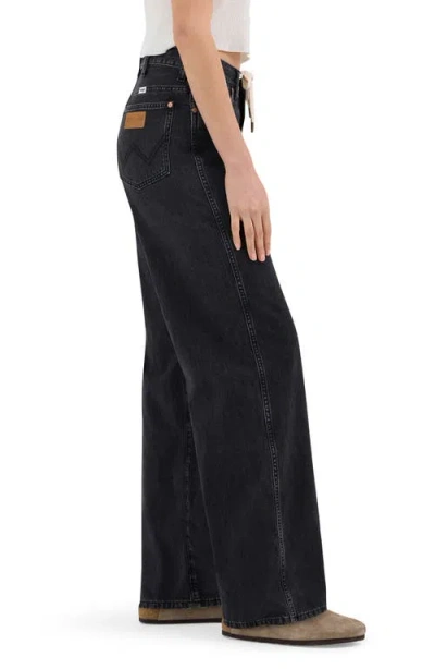 Wrangler Tie Waist Wide Leg Jeans In Rinse Black