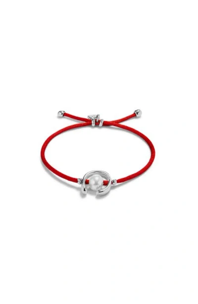 Unode50 Sterling Silver-plated Red Thread Bracelet With Shell Pearl Accessory In Silver