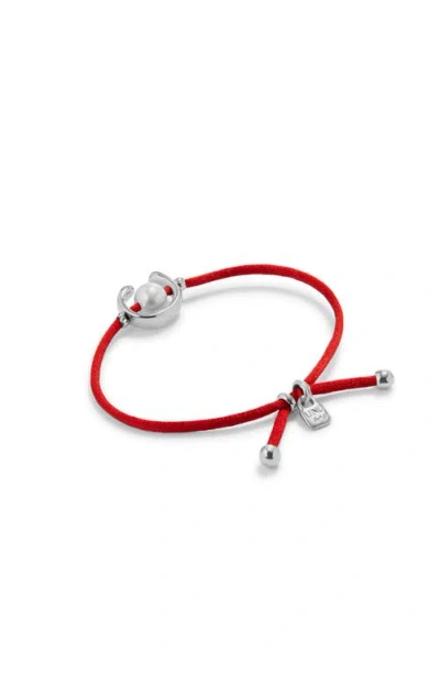 Unode50 Sterling Silver-plated Red Thread Bracelet With Shell Pearl Accessory In Silver