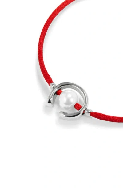 Unode50 Sterling Silver-plated Red Thread Bracelet With Shell Pearl Accessory In Silver