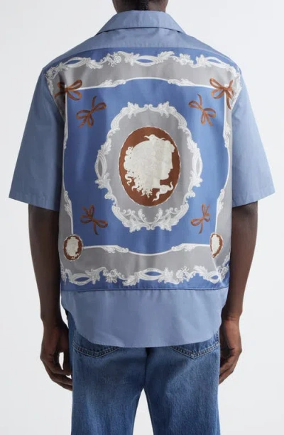 Versace Medusa Cameo Camp Shirt In Stone Blue Met Dark Grey