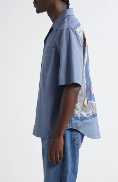 Versace Medusa Cameo Camp Shirt In Stone Blue Met Dark Grey