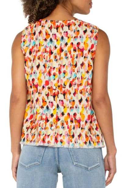 Liverpool Los Angeles Abstract Print Sleeveless Fray Hem Shell In Red Watercolor Dots Multi