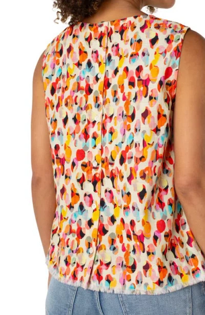 Liverpool Los Angeles Abstract Print Sleeveless Fray Hem Shell In Red Watercolor Dots Multi