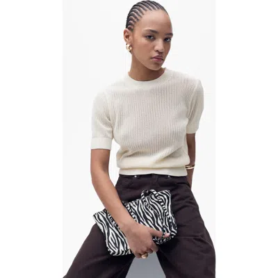 Mango Open Stitch Short Sleeve Cotton Blend Sweater In Ecru