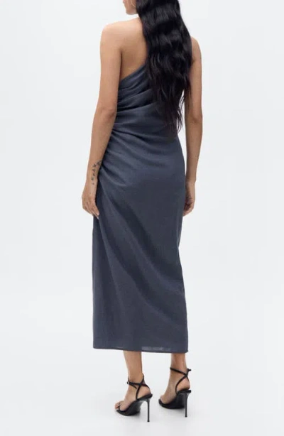Mango Asymmetric Ruched Dress In Indigo Blue