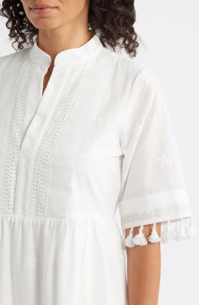 Tahari Asl Eyelet Embroidery Tiered Cotton Shift Dress In White