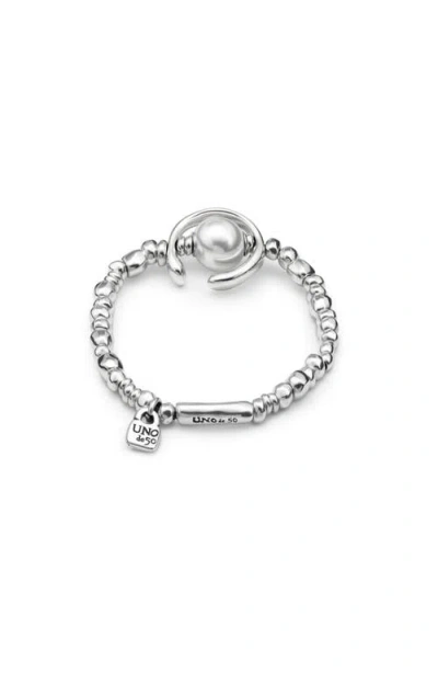 Unode50 Sterling Silver-plated Beaded Bracelet With A Pearl In Silver