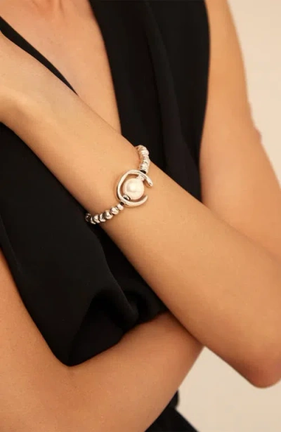 Unode50 Sterling Silver-plated Beaded Bracelet With A Pearl In Silver