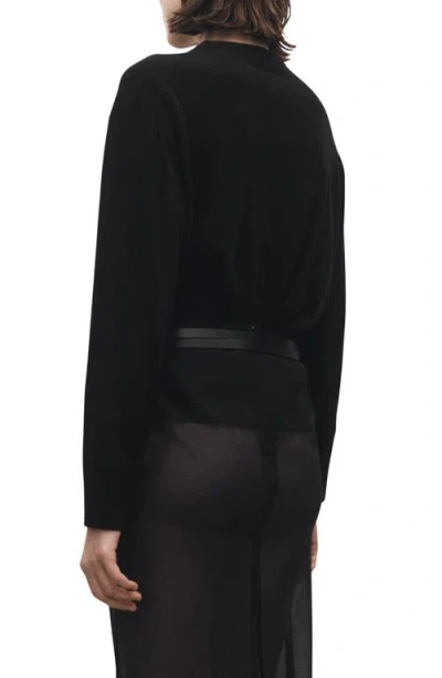 Mango Wool & Cotton Crewneck Sweater In Black