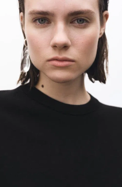 Mango Wool & Cotton Crewneck Sweater In Black