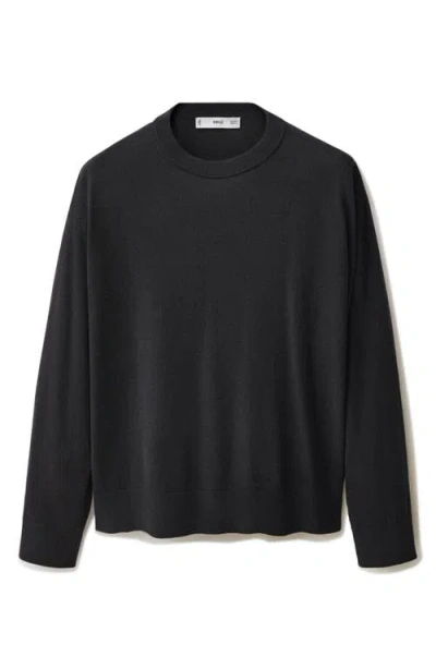 Mango Wool & Cotton Crewneck Sweater In Black