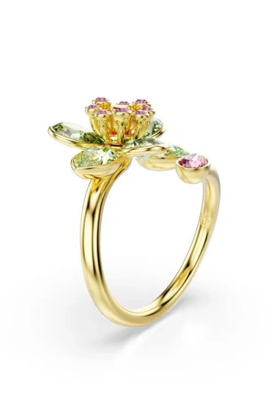 Swarovski Idyllia Flower Motif Crystal Open Ring In Green