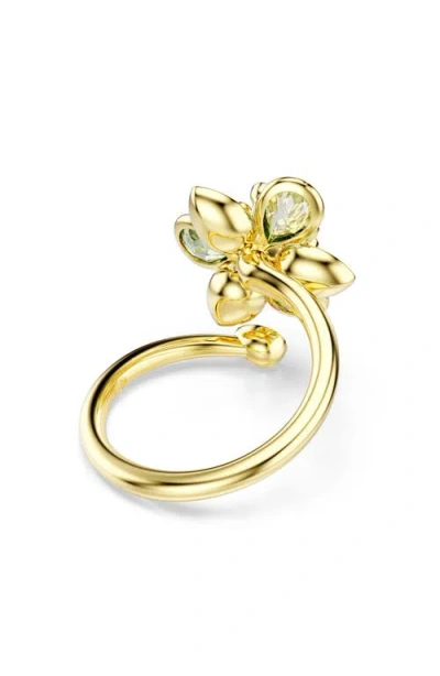 Swarovski Idyllia Flower Motif Crystal Open Ring In Green
